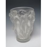 RENÉ LALIQUE (1860-1945). CRYSTAL FROSTED GLASS LARGE BACCHANTES PATTERN VASE, engraved marks to