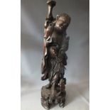 A LARGE CARVED HARDWOOD STATUE DEPICTING HOTEI, BUDDHIST, H 95 cm, S/DCondition Report:Vertical