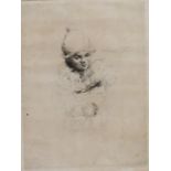 SIDNEY TUSHINGHAM (1884 - 1968). Study of a young child sitting in a sled, signed in pencil lower