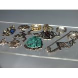 A COLLECTION OF VINTAGE AND SILVER COSTUME JEWELLERY, to include a selection of silver brooches, two