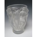 RENÉ LALIQUE (1860-1945). CRYSTAL FROSTED GLASS LARGE BACCHANTES PATTERN VASE, engraved marks to