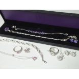 THREE MODERN SILVER GEMSET JEWELLERY SETS, to include QVC Diamonique examples