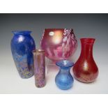 AN ISLE OF WIGHT GLASS LUSTRE CYLINDER VASE, H 13.3 cm, together with a selection of Royal