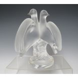 RENÉ LALIQUE (1860-1945). CRYSTAL FROSTED GLASS ARIANE DOVES FIGURINE, model 11638, engraved marks