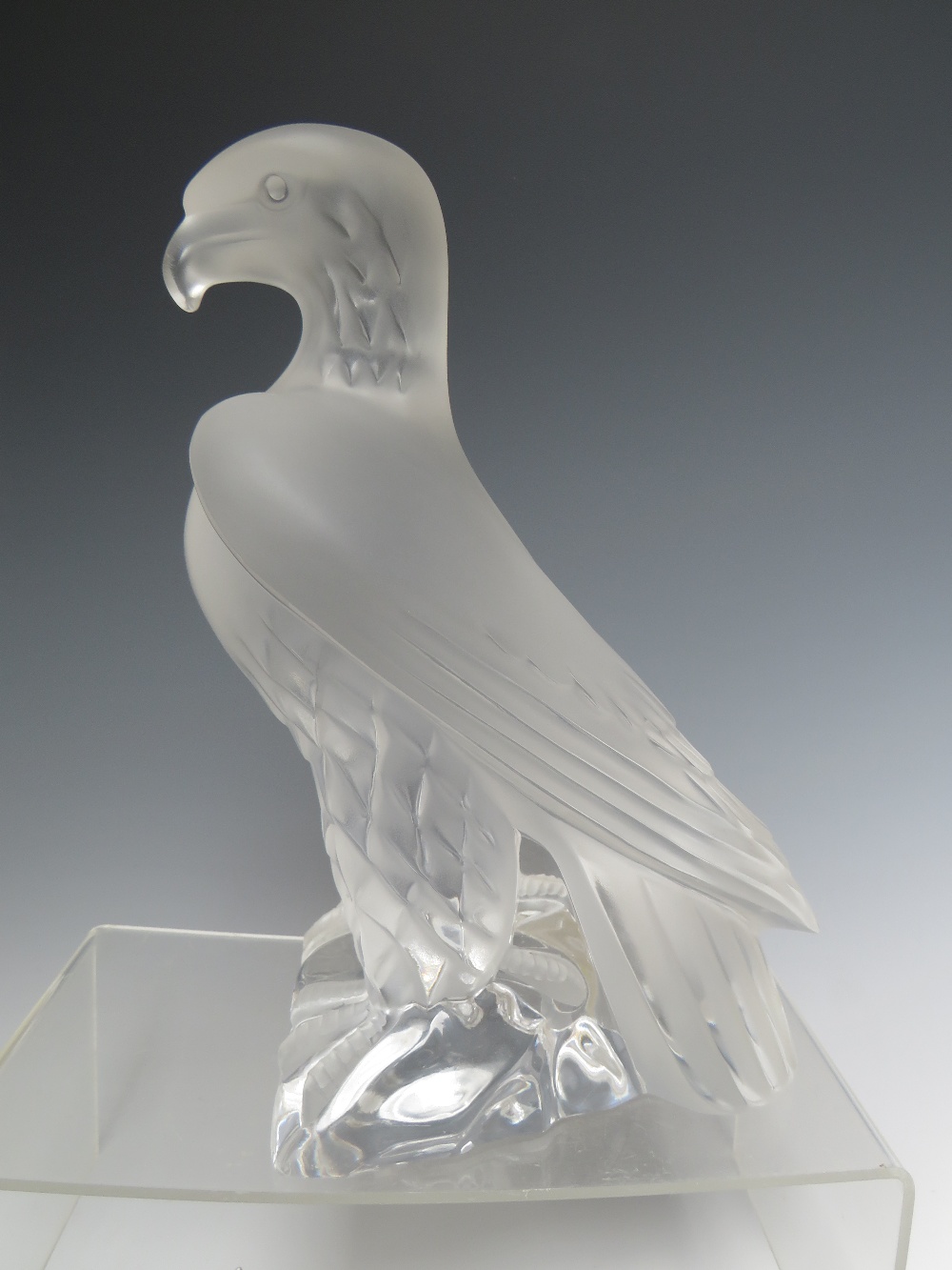 RENÉ LALIQUE (1860-1945). CRYSTAL FROSTED GLASS LIBERTY EAGLE SCULPTURE, engraved marks to base, H - Image 3 of 3