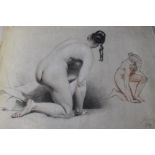 ETTY. Study of two female nudes, named and dated lower right, pencil on paper, unframed, 35 x 53 cm