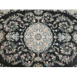 A CONTEMPORARY SILK FLORAL RUG / CARPET, mainly on a blue and grey ground, 230 x 163 cm