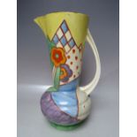 AN EARLY 20TH CENTURY ART DECO PAINTED VASE, in the Clarice Cliff style, bearing impressed and