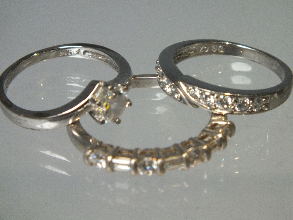 A COLLECTION OF TWELVE SILVER AND CZ DRESS RINGS, mostly QVC Diamonique examples. various designs - Image 4 of 5