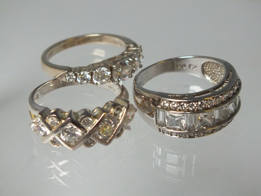 A COLLECTION OF TWELVE SILVER AND CZ DRESS RINGS, mostly QVC Diamonique examples. various designs - Image 2 of 5