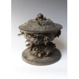 AN UNUSUAL 19TH CENTURY ORIENTAL BRONZE INCENSE BURNER IN THREE SECTIONS, having a cover with