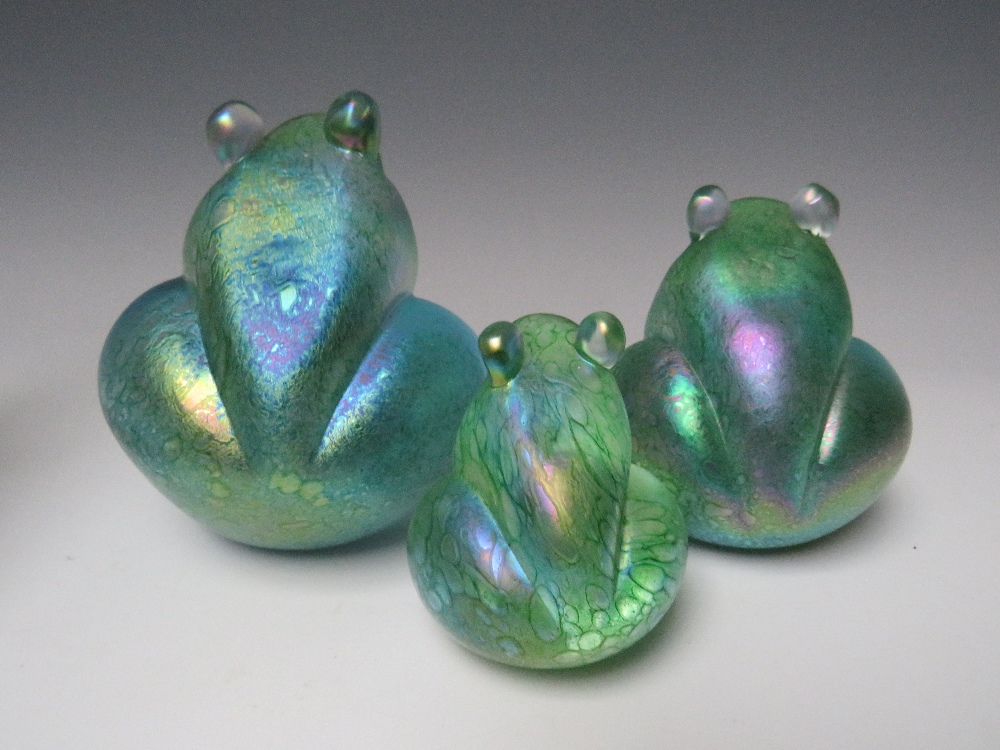 JOHN DITCHFIELD FOR GLASFORM - A SET OF THREE IRIDESCENT GLASS GRADUATED SEATED FROG PAPERWEIGHTS, - Image 8 of 8