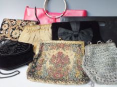 A COLLECTION OF VINTAGE LADIES BAGS ETC., various styles and periods to include embroidered,