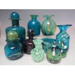 A COLLECTION OF MDINA STUDIO GLASSWARE ETC., to include two glass decanter / bottles with