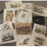 A BOX OF ASSORTED ENGRAVINGS - MAINLY 19TH CENTURY AND LATER, to include figurative, architectural