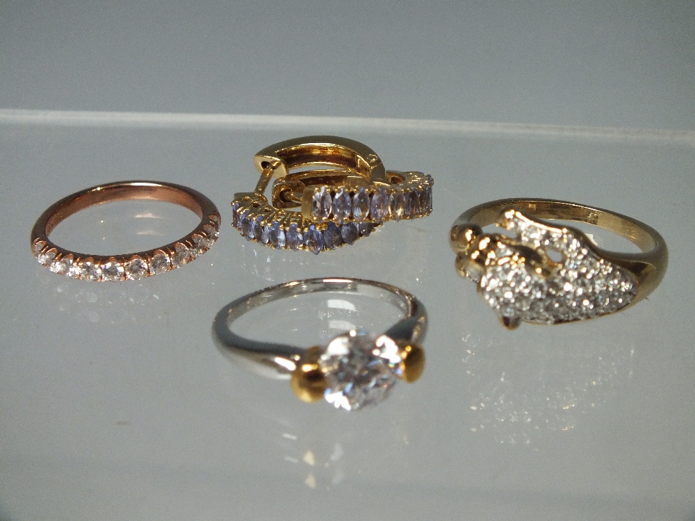 A COLLECTION OF MOSTLY GOLD TONE SILVER JEWELLERY ITEMS, to include a selection of QVC Diamonique - Image 4 of 6