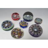 THREE PERTHSHIRE MILLEFIORI STUDIO GLASS PAPERWEIGHTS, largest Dia 6.5 cm, together with two further