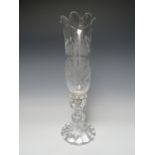 A BACCARAT CRYSTAL GLASS CANDLE LANTERN, etched marks to the base, the shade with extensive