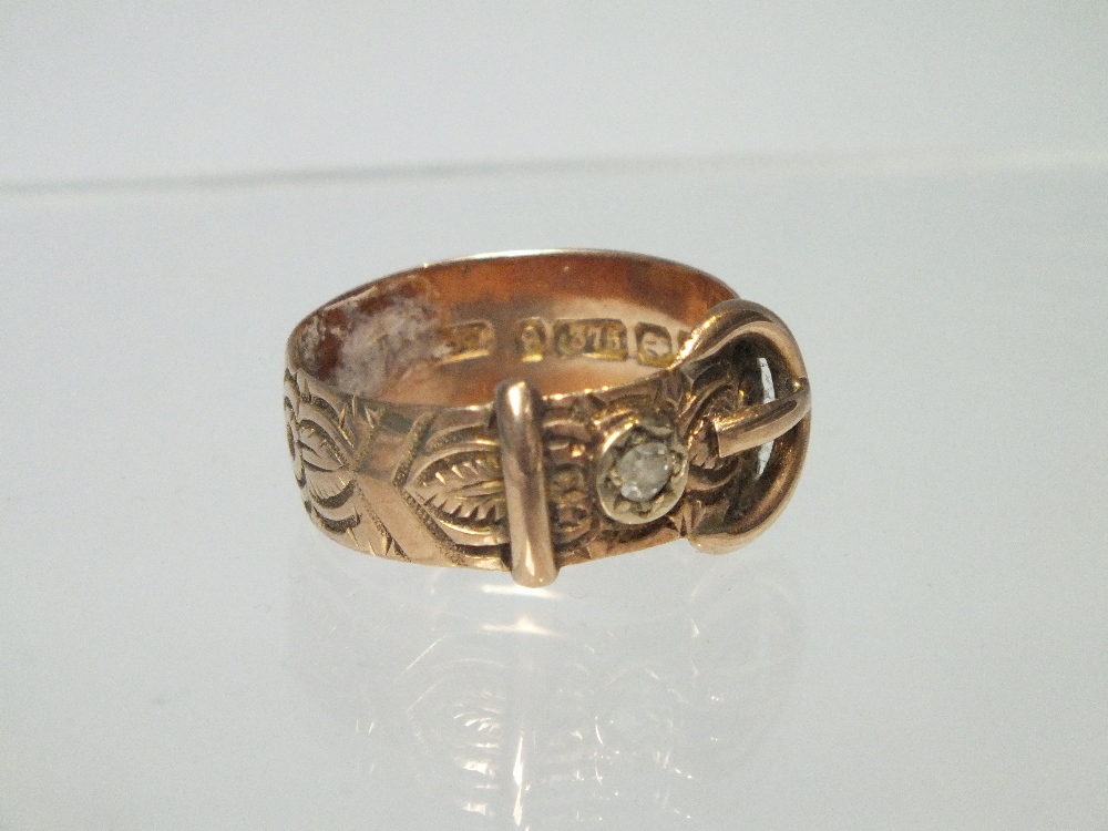 AN ANTIQUE HALLMARKED DIAMOND SET BUCKLE RING, ring size Q 1/2, approx 4.1 g - Image 2 of 3