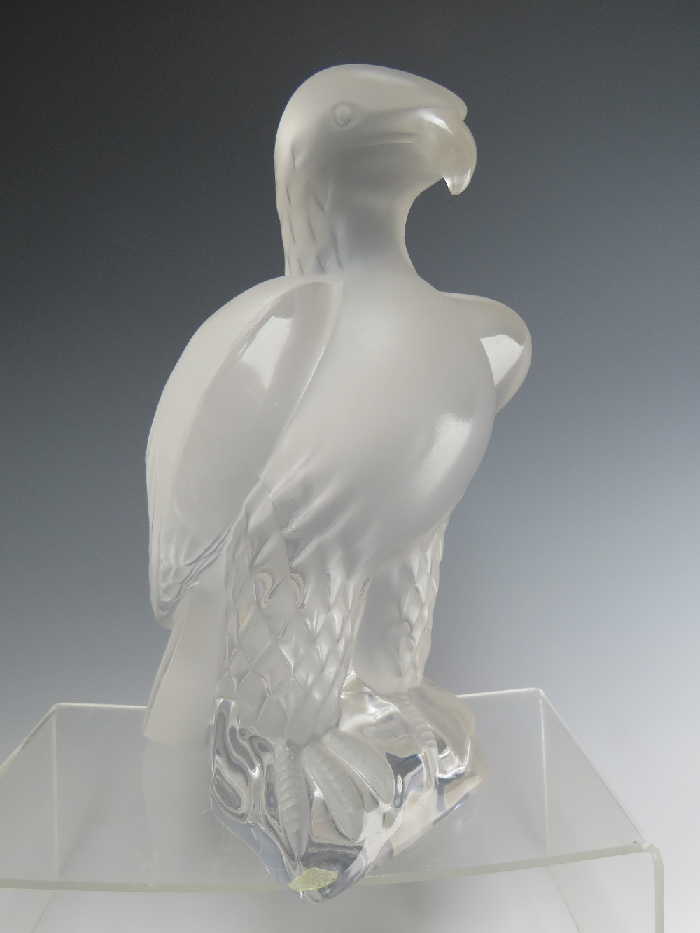RENÉ LALIQUE (1860-1945). CRYSTAL FROSTED GLASS LIBERTY EAGLE SCULPTURE, engraved marks to base, H