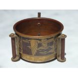 AN UNUSUAL JAPANESE / ARTS AND CRAFTS STYLE INLAID BRASS VESSEL/ INCENSE BURNER, the brass body with