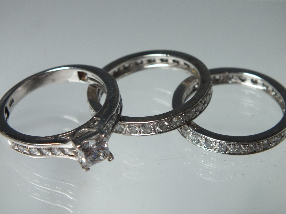 A COLLECTION OF TWELVE SILVER AND CZ DRESS RINGS, mostly QVC Diamonique examples. various designs - Image 2 of 6