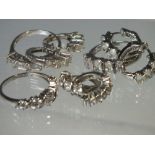 THREE PAIRS OF SILVER AND CZ EARRINGS TOGETHER WITH MATCHING RINGS, mostly QVC Diamonique