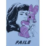 FAILE (b.1999). American school, street art study of a girl with a rabbit, unsigned, limited edition