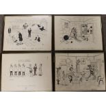 GORDON RILEY (XX). A set of four humorous legal cartoon sketches, signed, framed and glazed, 30 x 40