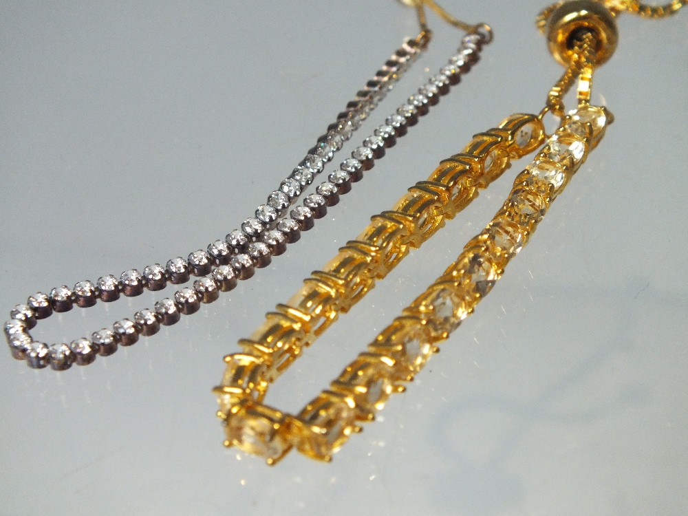 A COLLECTION OF MOSTLY GOLD TONE SILVER JEWELLERY ITEMS, to include a selection of QVC Diamonique - Image 3 of 6