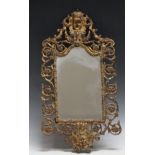 AN ORNATE GILT METAL MIRROR, H 45.5 cm