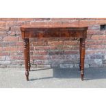 A 19TH CENTURY FOLD-OVER TEA TABLE, raised on ring turned supports, H 75 cm, W 91.5 cm