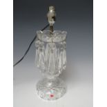 A SINGLE WATERFORD CRYSTAL LUSTRE TABLE LAMP, with ten glass droppers, lustre H 23 cm, overall H