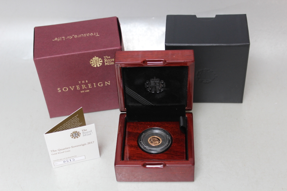 A CASED ROYAL MINT 2017 GOLD QUARTER SOVEREIGN, with certificate and presentation box, stated weight