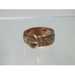 AN ANTIQUE HALLMARKED DIAMOND SET BUCKLE RING, ring size Q 1/2, approx 4.1 g