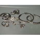 A COLLECTION OF FIVE PAIRS OF SILVER AND CZ EARRINGS, mostly QVC Diamonique examples. various