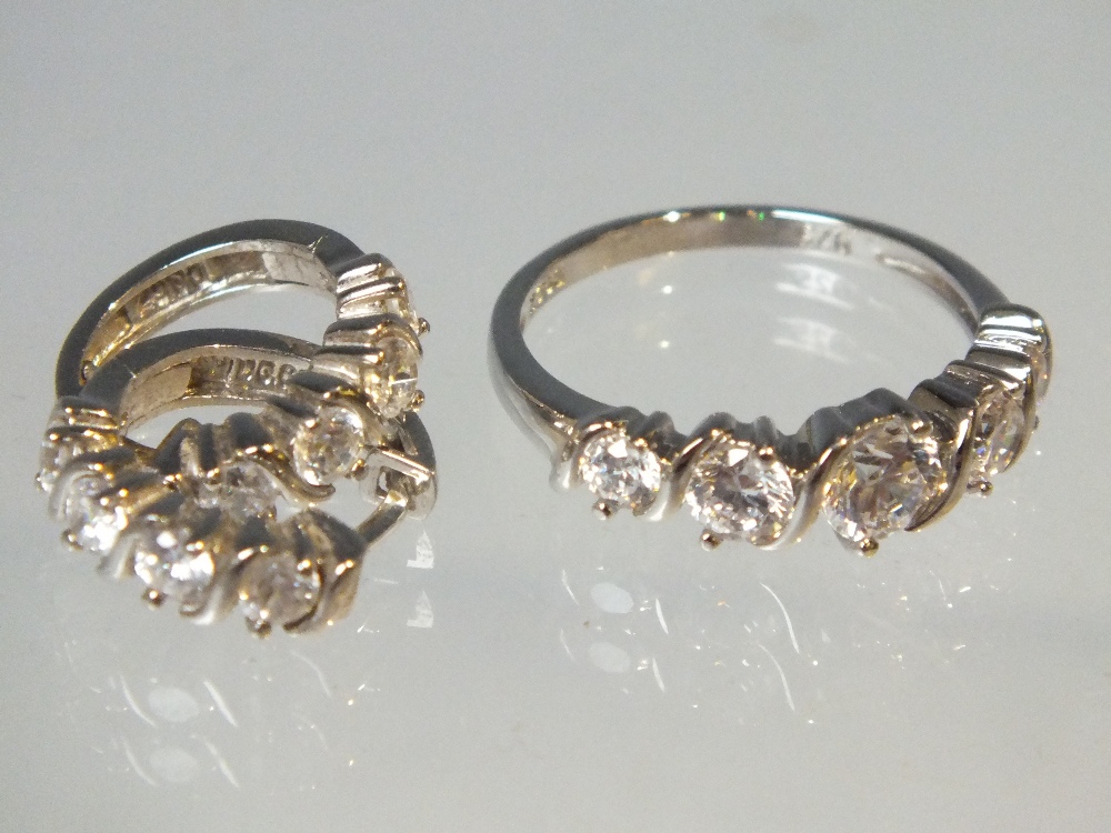 THREE PAIRS OF SILVER AND CZ EARRINGS TOGETHER WITH MATCHING RINGS, mostly QVC Diamonique - Image 3 of 5