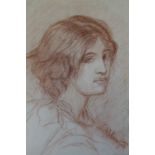 G S CRAWFORD (XIX). Pre-Raphaelite style head and shoulder portrait study of a young woman, signed