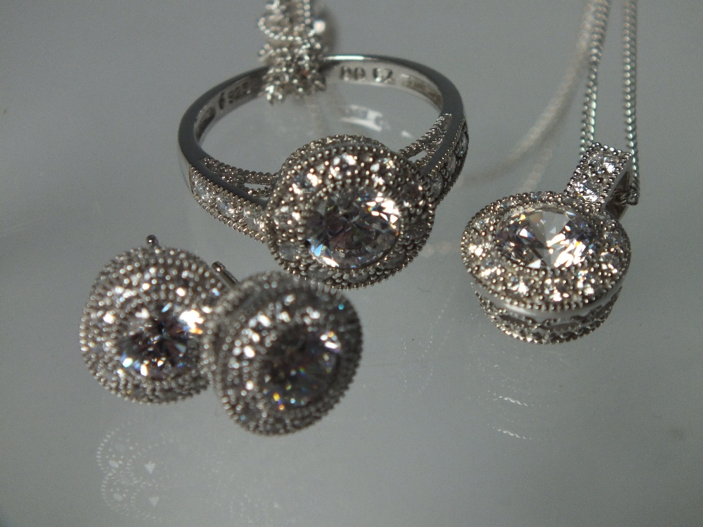 THREE MODERN SILVER GEMSET JEWELLERY SETS, to include QVC Diamonique examples - Image 3 of 5