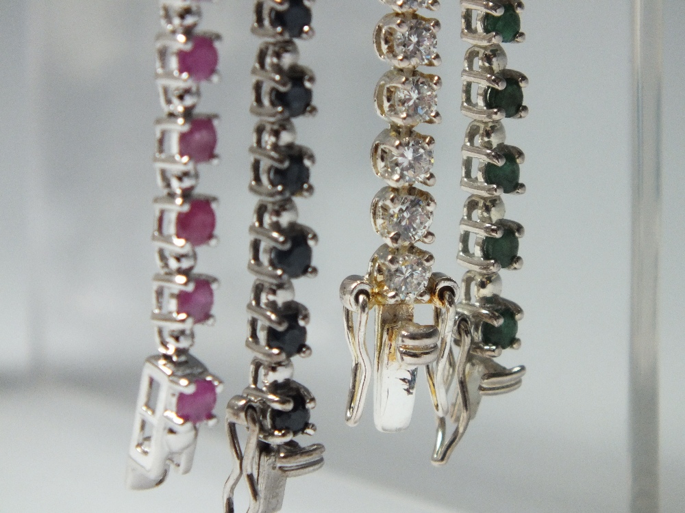 THREE MODERN GEMSET SILVER TENNIS BRACELETS, to include a QVC Diamonique example, longest L 20.5 cm - Image 4 of 4