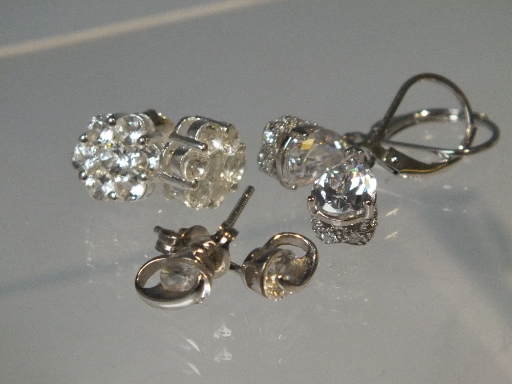 A COLLECTION OF FIVE PAIRS OF SILVER AND CZ EARRINGS, mostly QVC Diamonique examples. various - Image 5 of 5