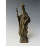 A GOOD QUALITY BRONZE FIGURINE OF ST PATRICK HOLDING CROZIER, H 30 cm