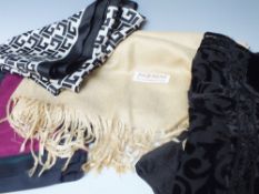 A COLLECTION OF VINTAGE AND MODERN SCARVES, SHAWLS, PASHMINAS ETC., various styles and periods to