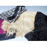 A COLLECTION OF VINTAGE AND MODERN SCARVES, SHAWLS, PASHMINAS ETC., various styles and periods to