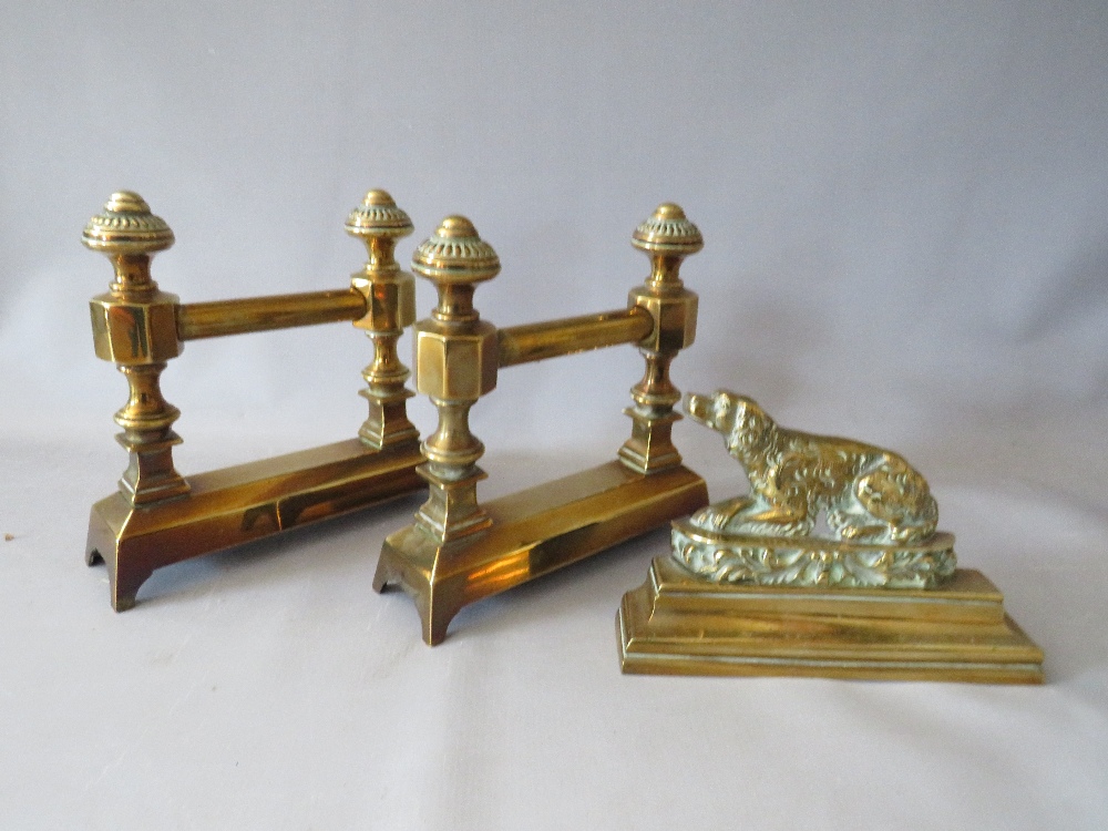 A COLLECTION OF BRASSWARE, to include two pairs of candlesticks, a pair of fire dogs etc - Image 2 of 3