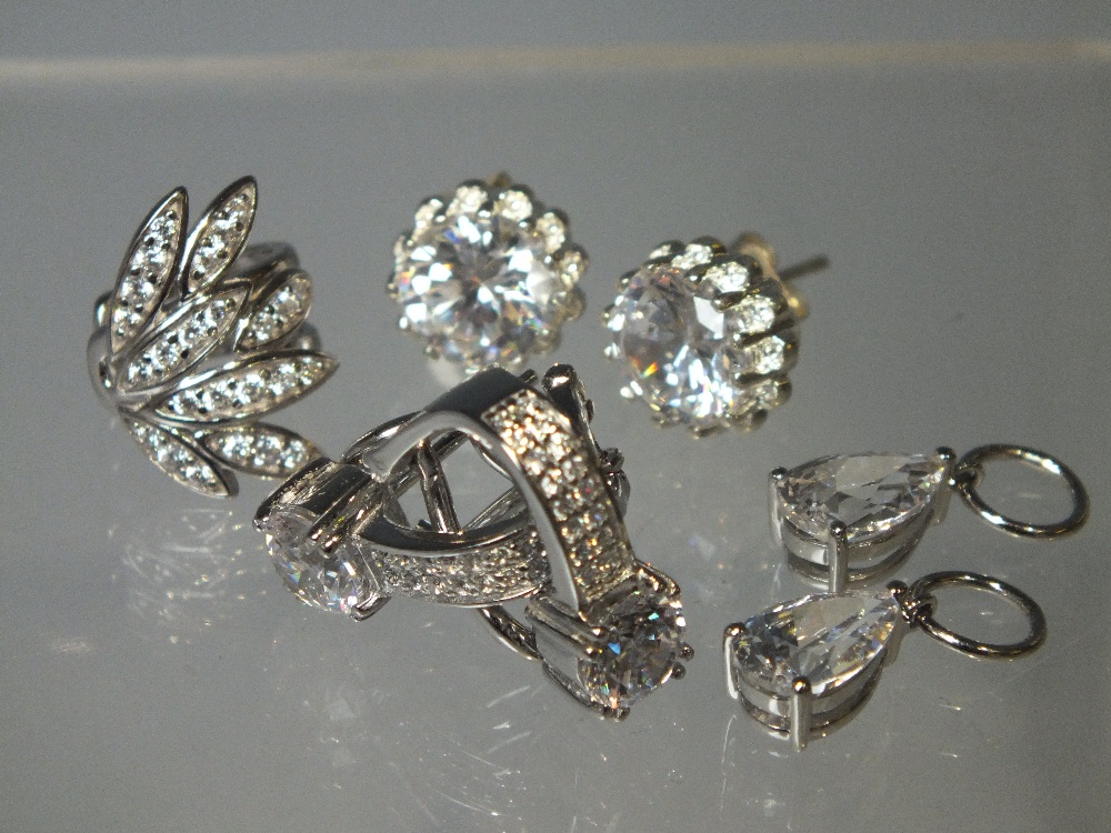 A COLLECTION OF MODERN SILVER EARRINGS, to include QVC Diamonique examples (Approx 45) - Image 6 of 8