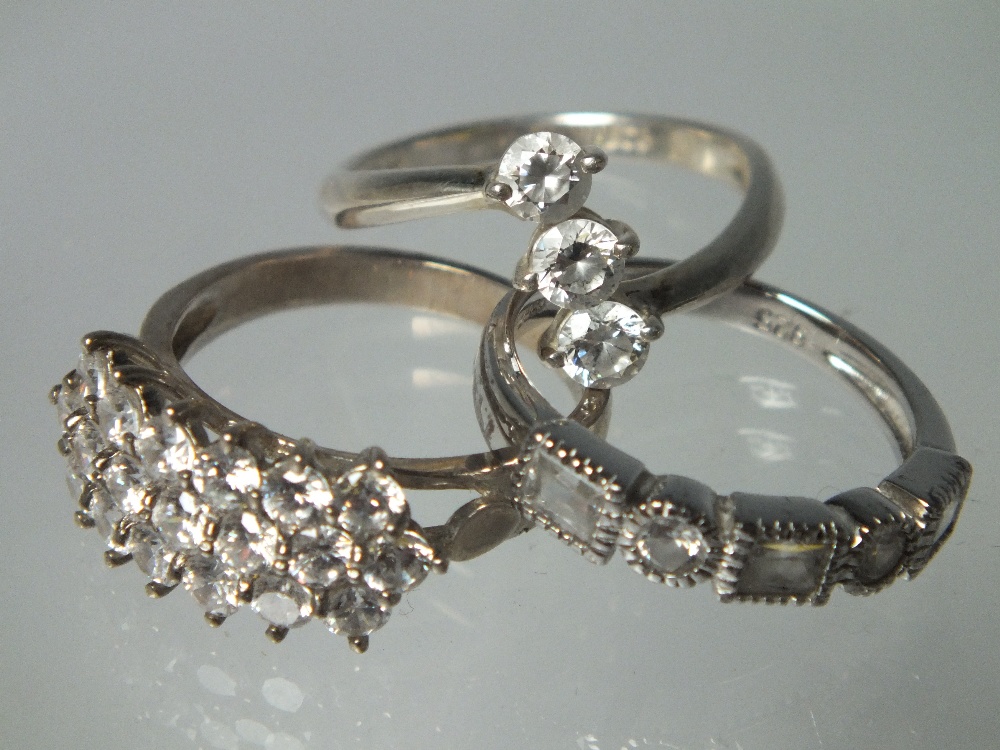 A COLLECTION OF TWELVE SILVER AND CZ DRESS RINGS, mostly QVC Diamonique examples. various designs - Image 5 of 6