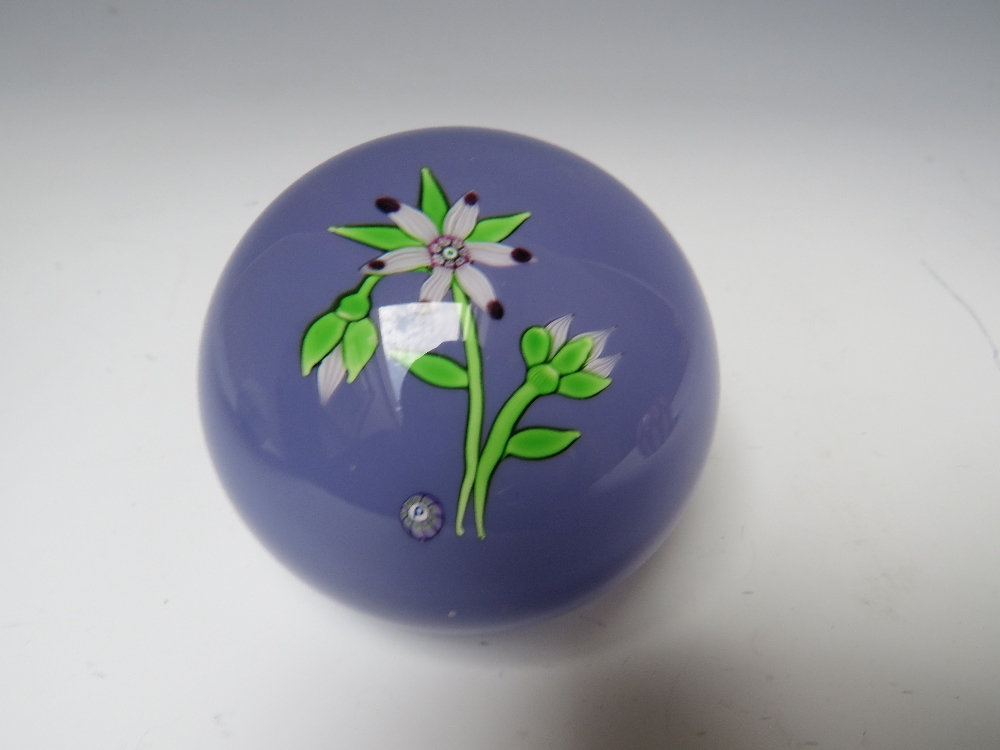 A PERTHSHIRE DOUBLE OVERLAY FLASH CUT GLASS PAPERWEIGHT, internally decorated with a single flower - Image 4 of 10