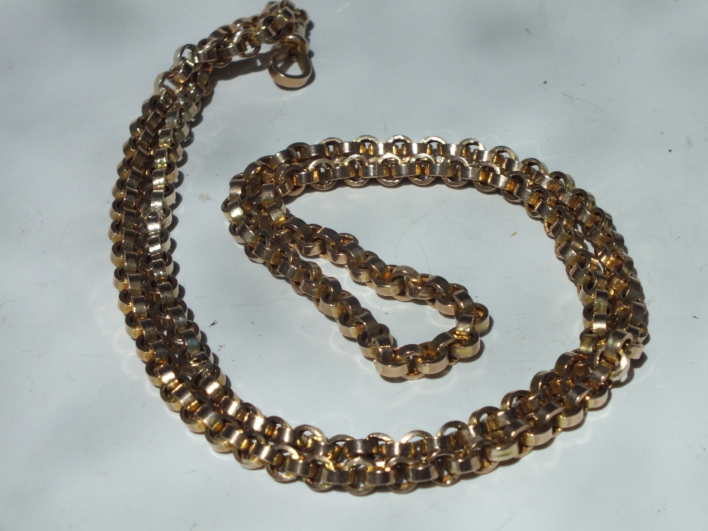 A YELLOW METAL FOB TYPE CHAIN WITH ATTACHED CLASP A/F, the chain is broken to one link, the clasp ma - Image 2 of 2