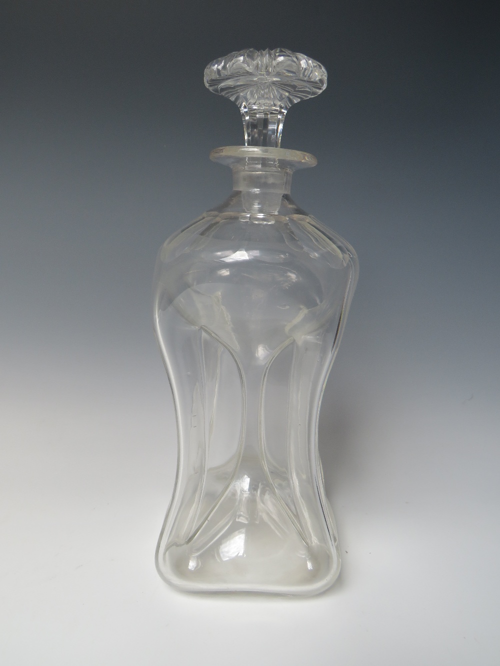 AN ANTIQUE CLEAR GLASS 'GLUG GLUG' DECANTER, with stopper, faceted embellishment to shoulders, - Image 2 of 5